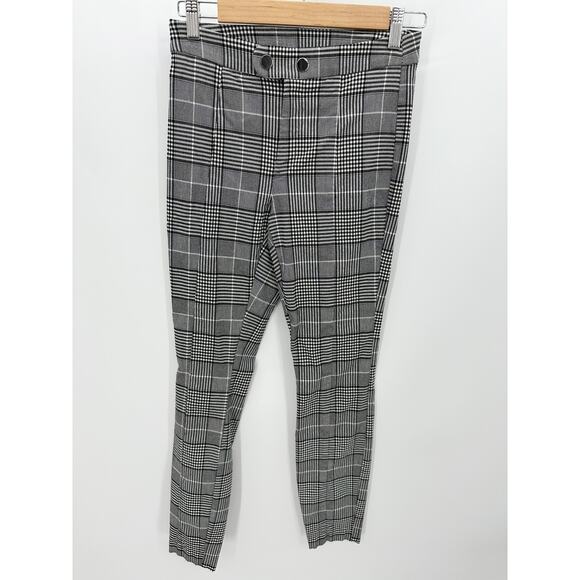 INC International Concepts Black Gray Plaid Rayon Nylon Mid Rise Stretch Pants 2 - Picture 1 of 7